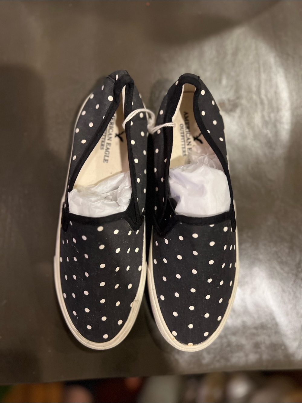 American Eagle Outfitters Black and White Polka Dot Slip-On Sneakers